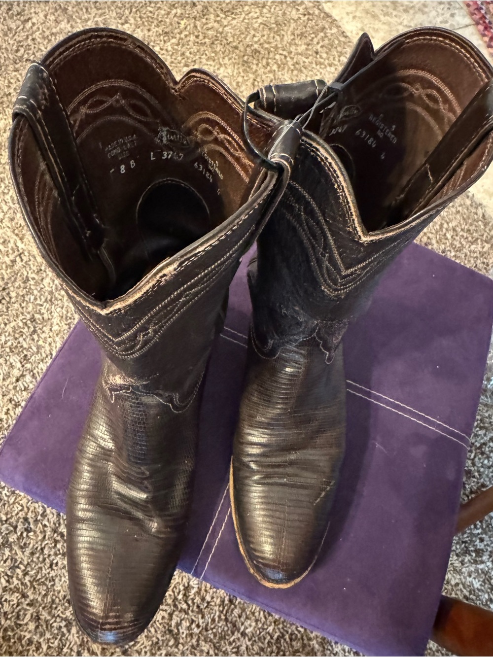 Justin Boots Men’s Chocolate Iguana Lizard Leather Roper Cowboy Boots Sz 8B